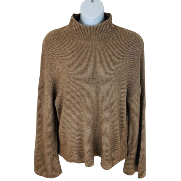 French Connection Women's Size XL Mock Neck Flare Sleeves Brown Sweater - Picture 1 of 6
